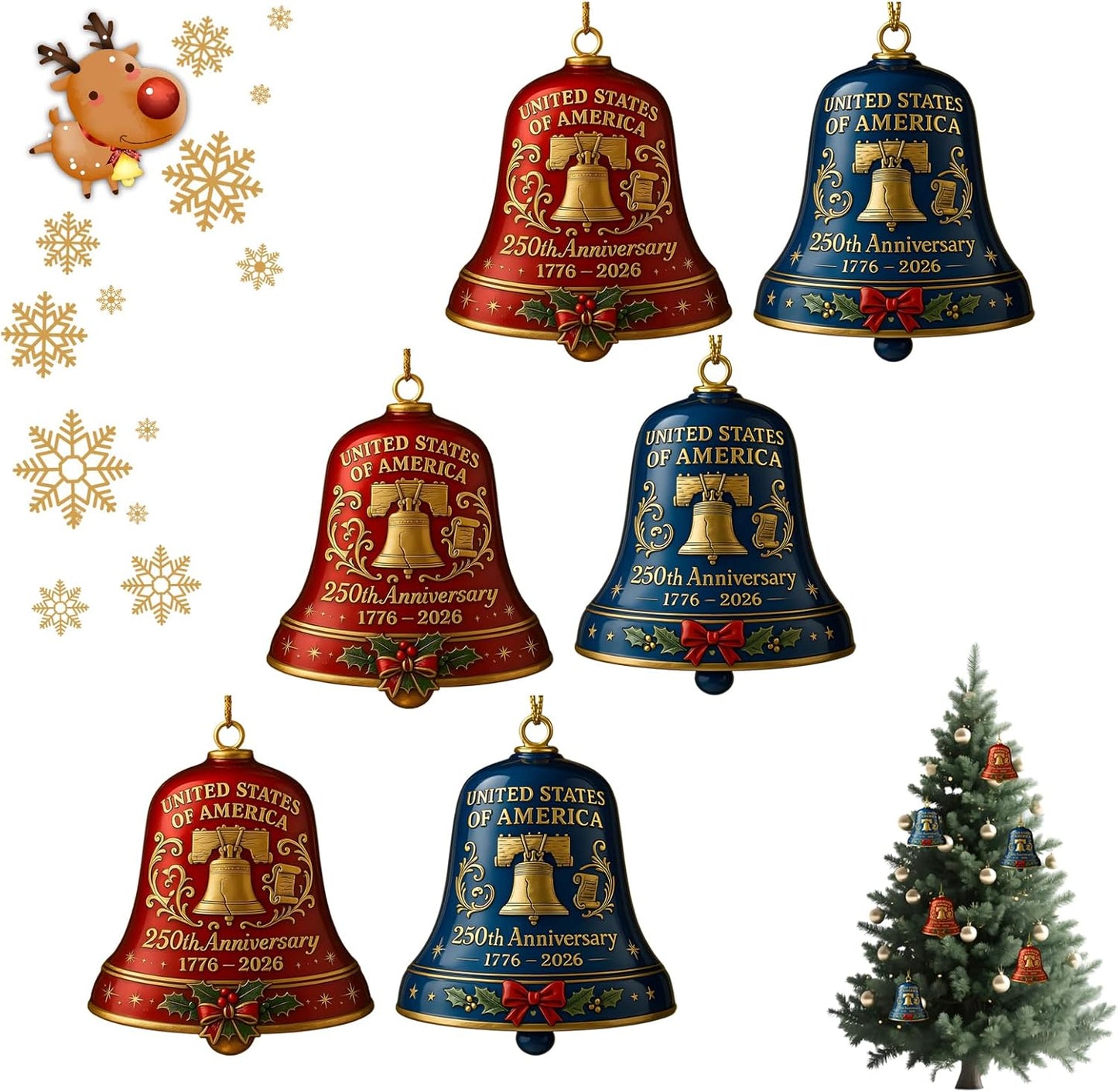 🔥Each $5.99 On Sale Today Only🔔United States 250th Anniversary Bell Ornament🌟Proudly made in Texas, USA