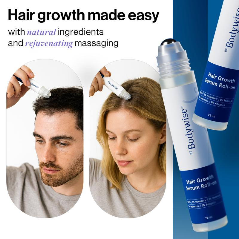 Be Bodywise Advanced Hair Growth Roll-On Serum | 3% Rosemary | 2% Aminexil | 3% Redensy l 2% Anagain | Precision Scalp Applicator | Paraben & Sulphate Free | Non oily and mess free