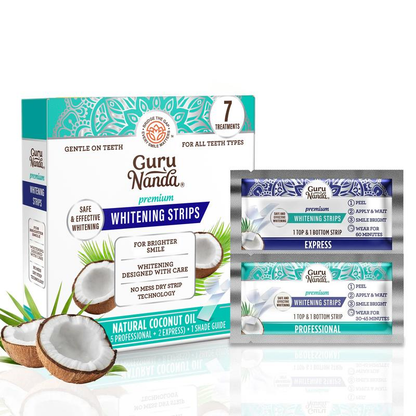 GuruNanda Whitening Strips, 7-day treatment (7 Packets - 2 Strips per pack)- Enamel-Safe Strips for Sensitive Teeth - Non-Slip, Dry Strip Technology